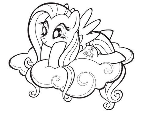 Online coloring book: Fluttershy coloring page is resting on a cloud